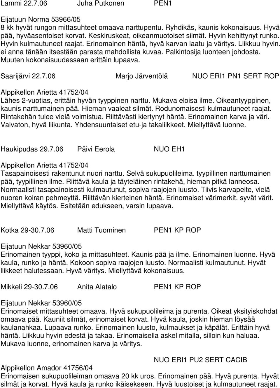 ei anna tänään itsestään parasta mahdollista kuvaa. Palkintosija luonteen johdosta. Muuten kokonaisuudessaan erittäin lupaava. Saarijärvi 22.7.