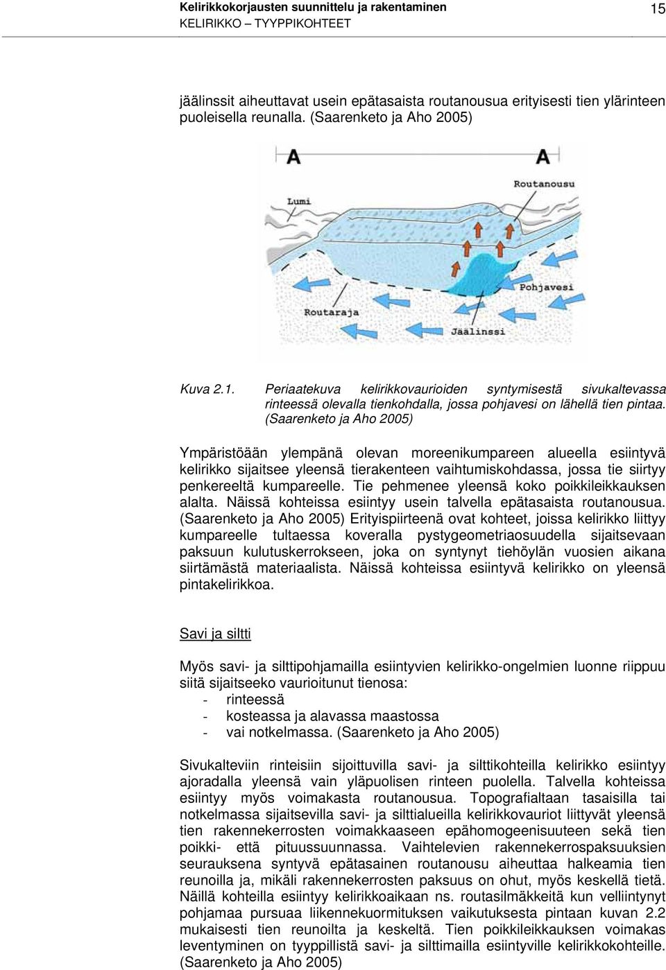 (Saarenketo ja Aho 2005) Ympäristöään ylempänä olevan moreenikumpareen alueella esiintyvä kelirikko sijaitsee yleensä tierakenteen vaihtumiskohdassa, jossa tie siirtyy penkereeltä kumpareelle.