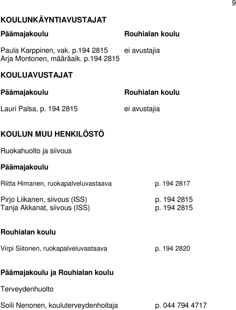 194 2817 Pirjo Liikanen, siivous (ISS) p. 194 2815 Tanja Akkanat, siivous (ISS) p.