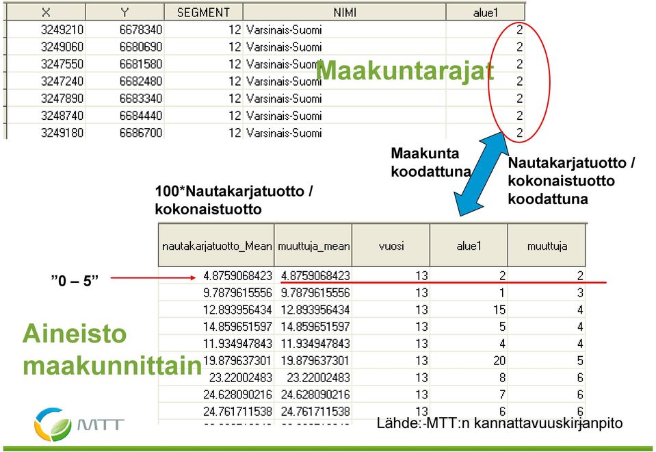 Nautakarjatuotto / kokonaistuotto koodattuna