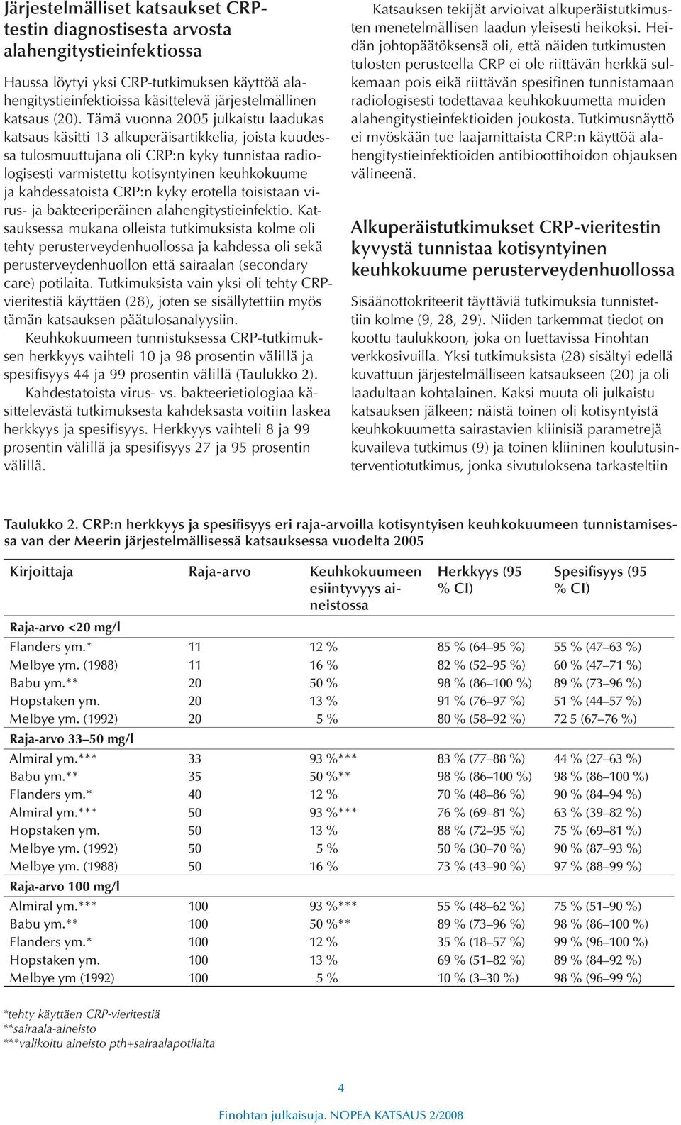 kahdessatoista CRP:n kyky erotella toisistaan virus- ja bakteeriperäinen alahengitystieinfektio.