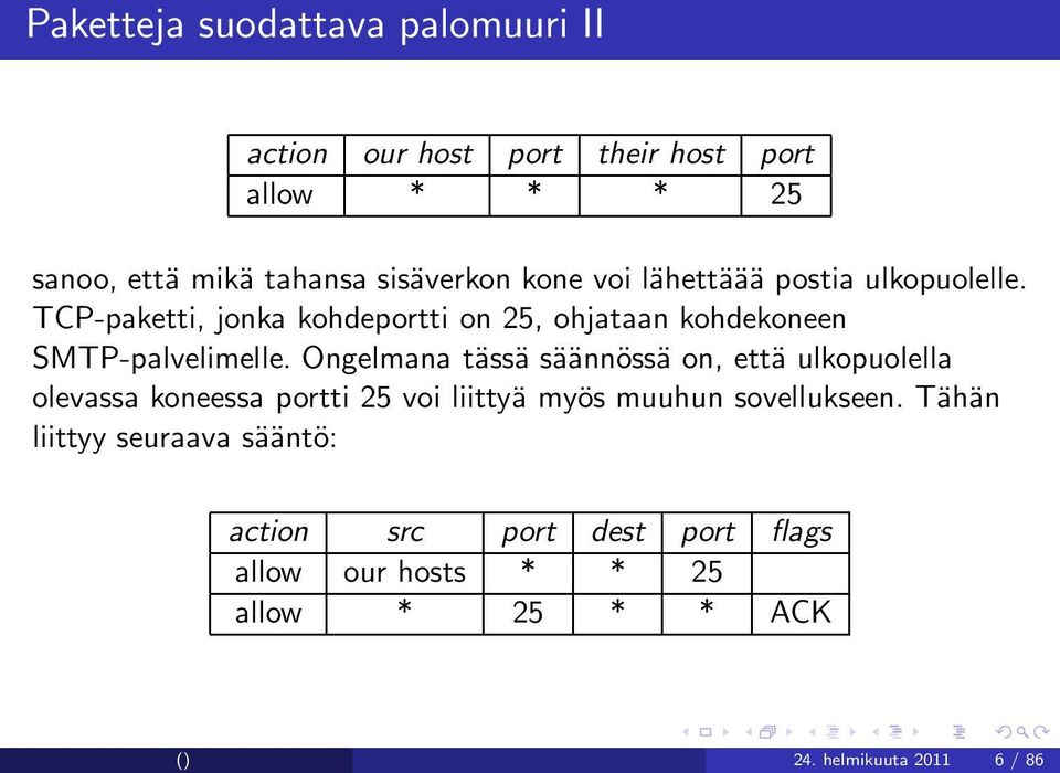 Ongelmana tässä säännössä on, että ulkopuolella olevassa koneessa portti 25 voi liittyä myös muuhun sovellukseen.