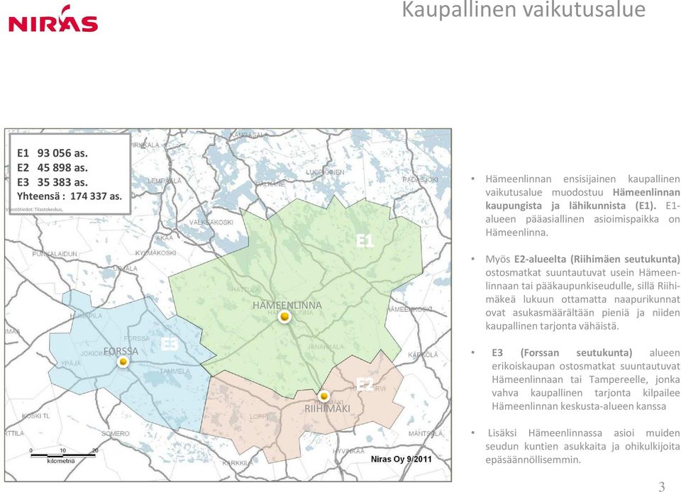 FORSSA HÄMEENLINNA RIIHIMÄKI Myös E2-alueelta (Riihimäen seutukunta) ostosmatkat suuntautuvat usein Hämeenlinnaan tai pääkaupunkiseudulle, sillä Riihimäkeä lukuun ottamatta naapurikunnat ovat