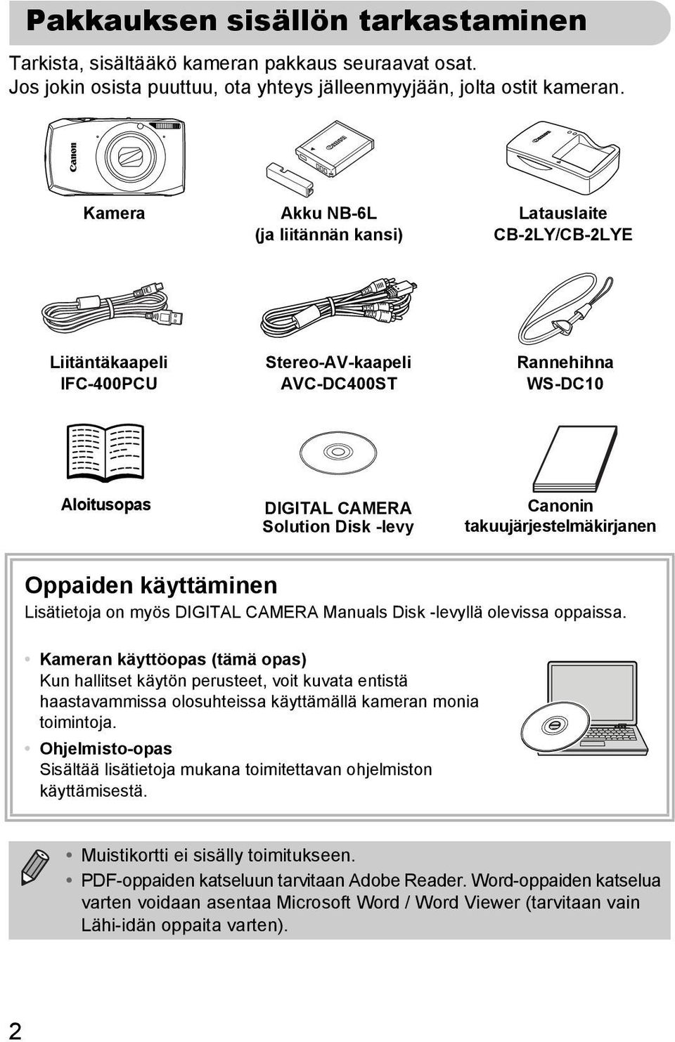 takuujärjestelmäkirjanen Oppaiden käyttäminen Lisätietoja on myös DIGITAL CAMERA Manuals Disk -levyllä olevissa oppaissa.