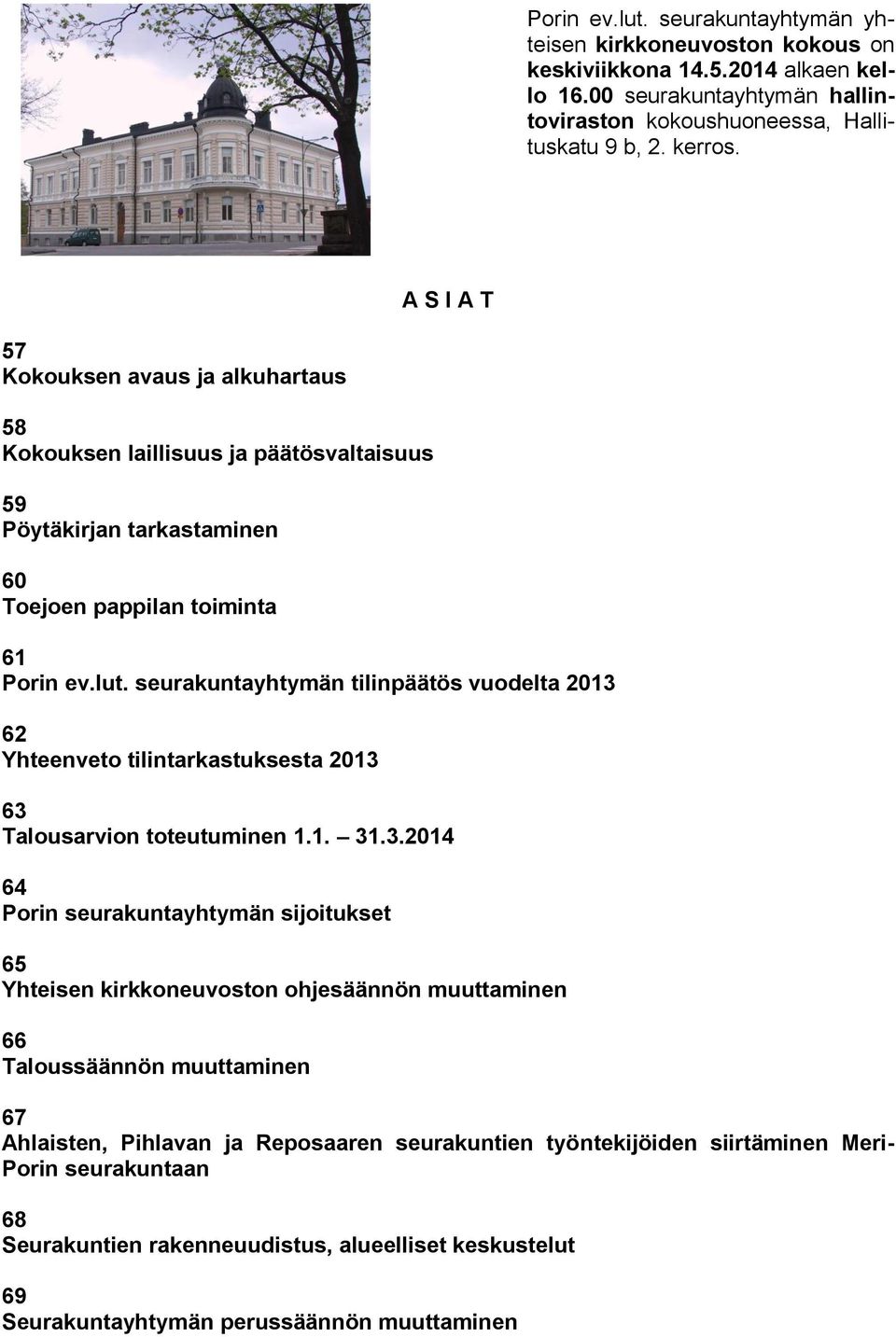 seurakuntayhtymän tilinpäätös vuodelta 2013 