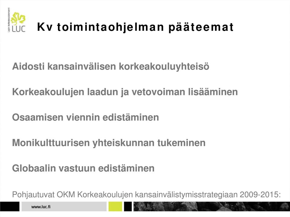 edistäminen Monikulttuurisen yhteiskunnan tukeminen Globaalin vastuun