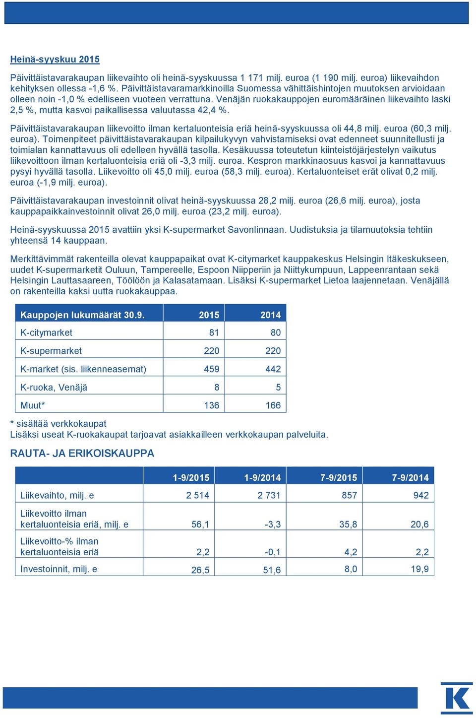 Venäjän ruokakauppojen euromääräinen liikevaihto laski 2,5 %, mutta kasvoi paikallisessa valuutassa 42,4 %.