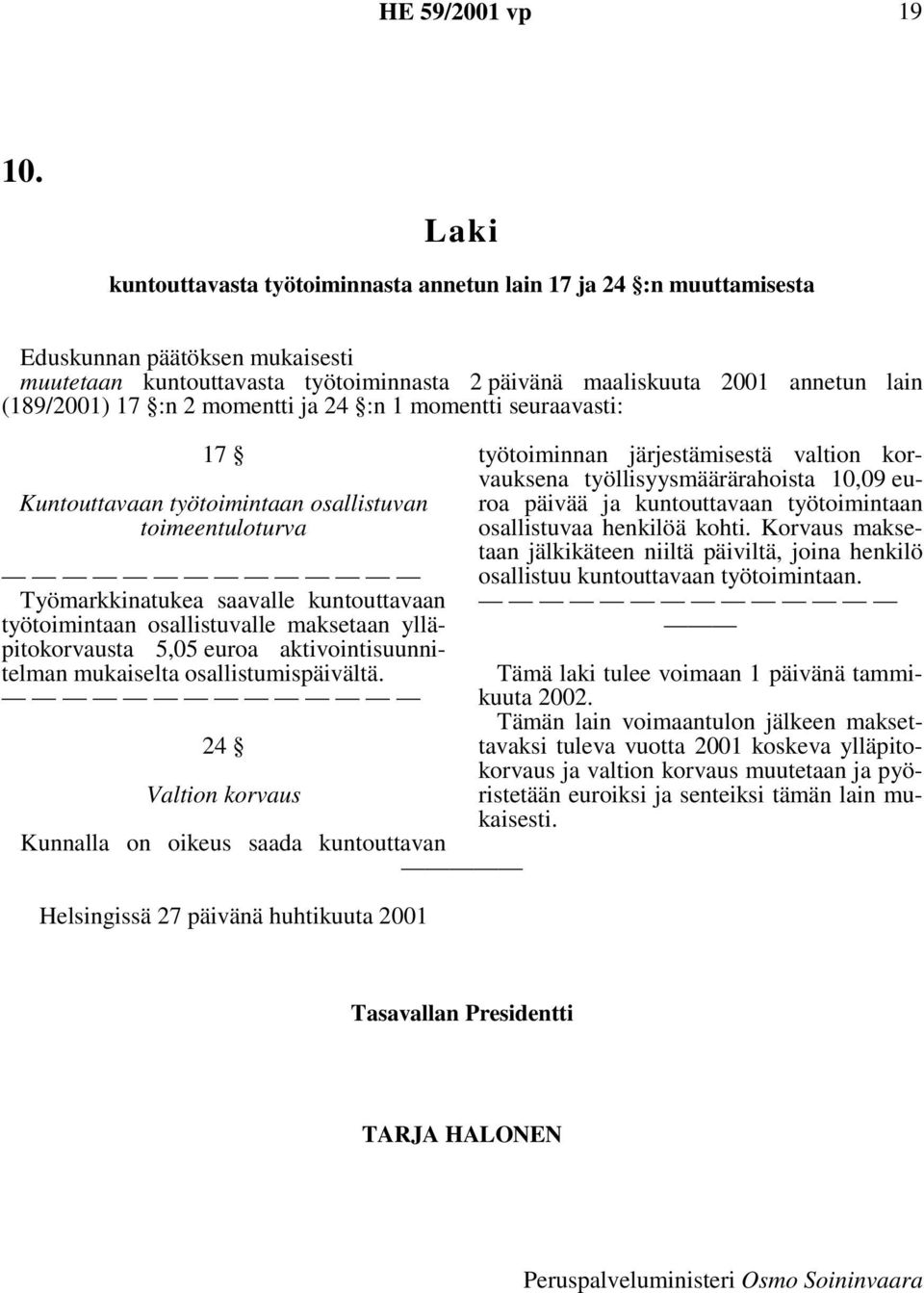 annetun lain 17 Kuntouttavaan työtoimintaan osallistuvan toimeentuloturva Työmarkkinatukea saavalle kuntouttavaan työtoimintaan osallistuvalle maksetaan ylläpitokorvausta 5,05 euroa