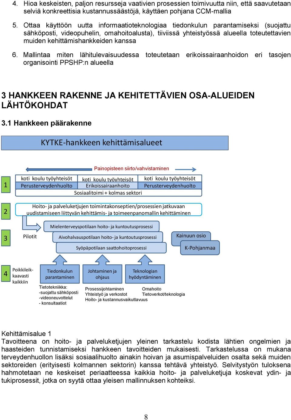 kanssa 6. Mallintaa miten lähitulevaisuudessa toteutetaan erikoissairaanhoidon eri tasojen organisointi PPSHP:n alueella 3 HANKKEEN RAKENNE JA KEHITETTÄVIEN OSA-ALUEIDEN LÄHTÖKOHDAT 3.