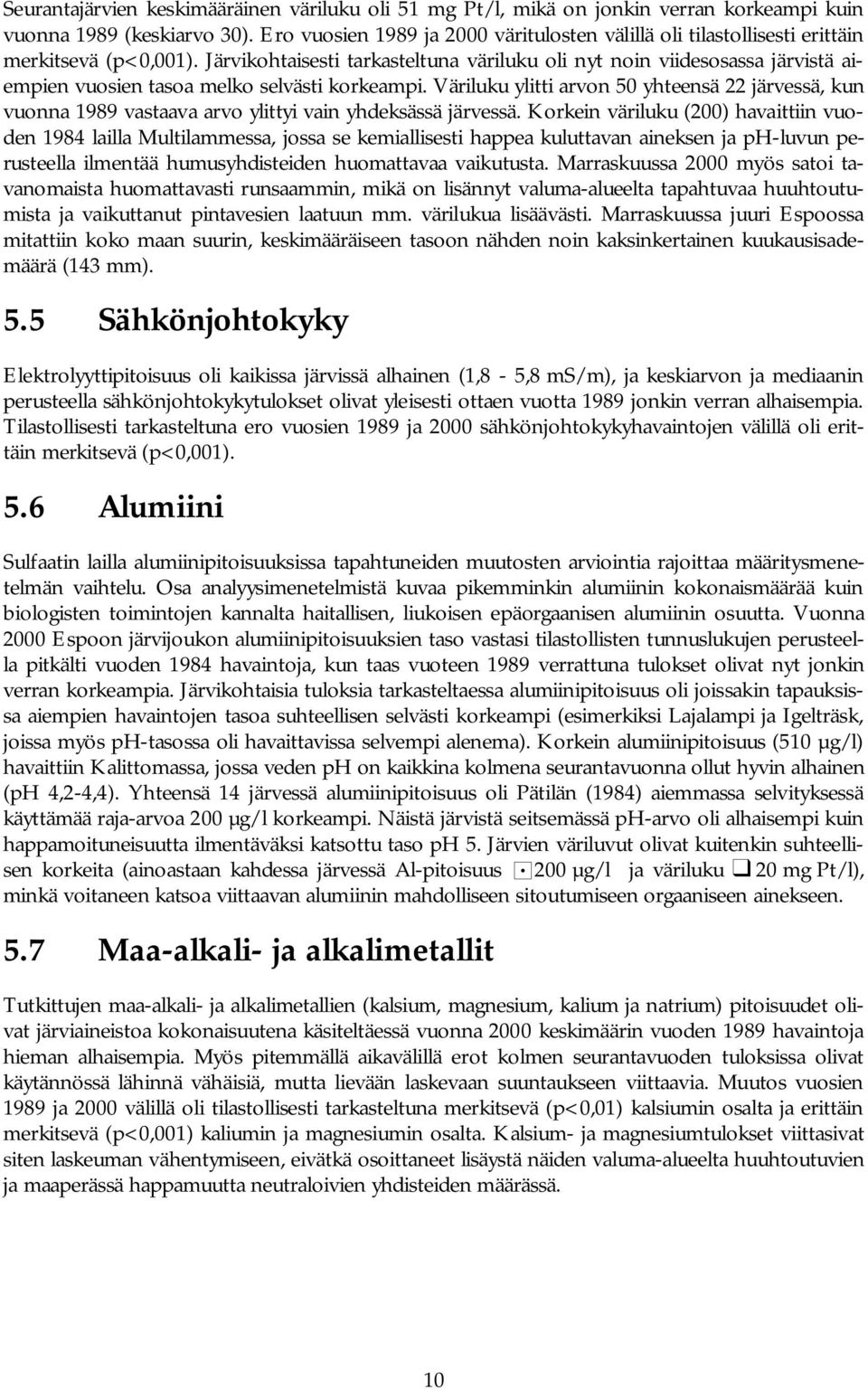 Järvikohtaisesti tarkasteltuna väriluku oli nyt noin viidesosassa järvistä aiempien vuosien tasoa melko selvästi korkeampi.