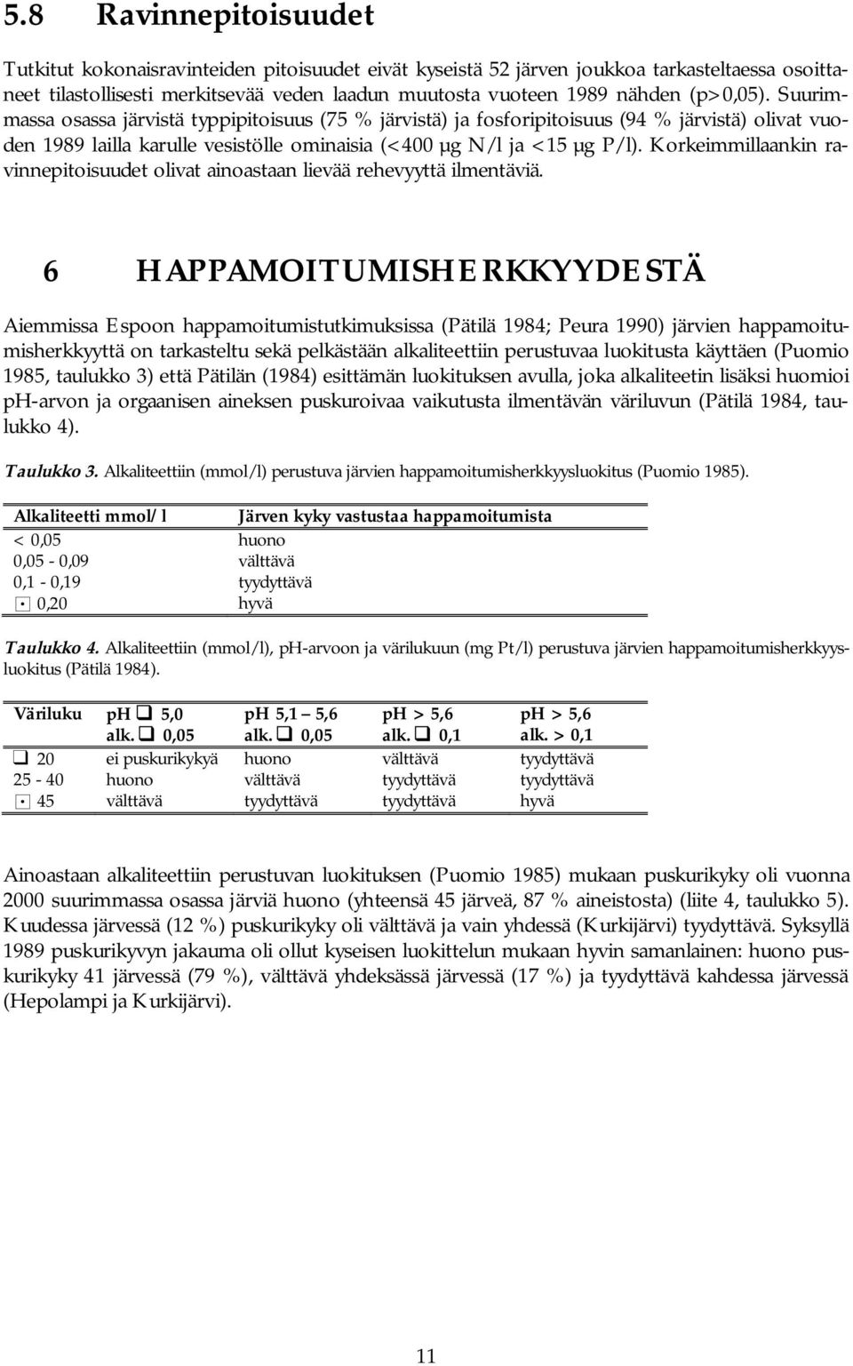 Korkeimmillaankin ravinnepitoisuudet olivat ainoastaan lievää rehevyyttä ilmentäviä.