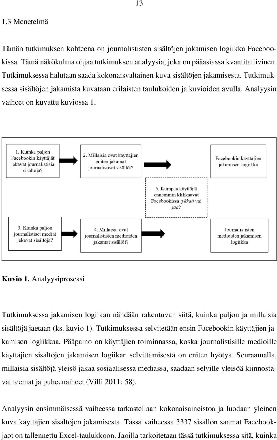 Analyysin vaiheet on kuvattu kuviossa 1. Kuvio 1. Analyysiprosessi Tutkimuksessa jakamisen logiikan nähdään rakentuvan siitä, kuinka paljon ja millaisia sisältöjä jaetaan (ks. kuvio 1).