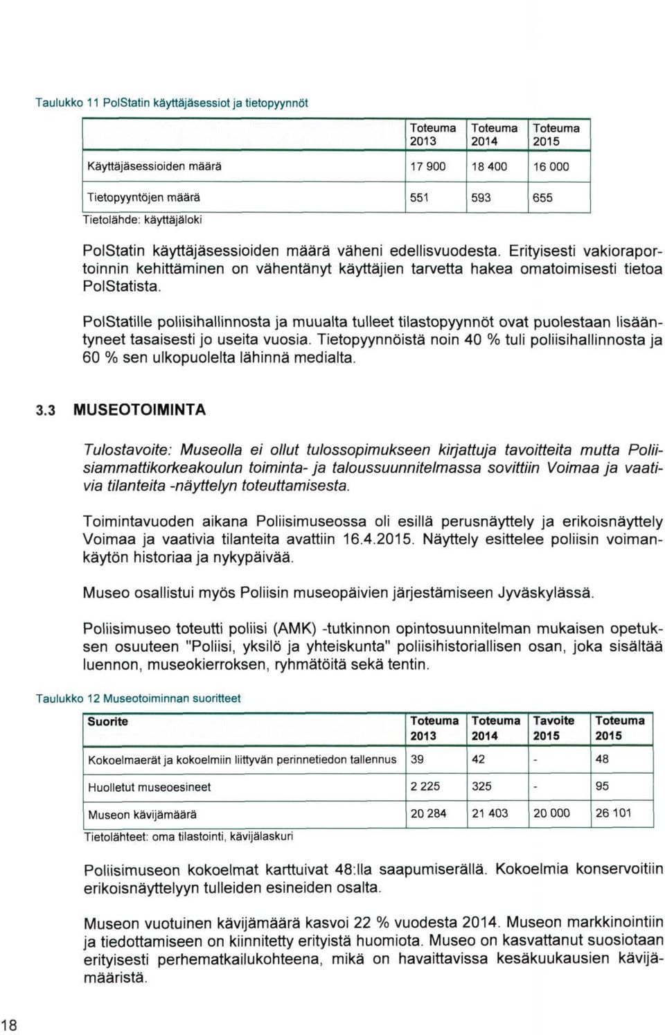 PolStatille poliisihallinnosta ja muualta tulleet tilastopyynnöt ovat puolestaan lisääntyneet tasaisesti jo useita vuosia.