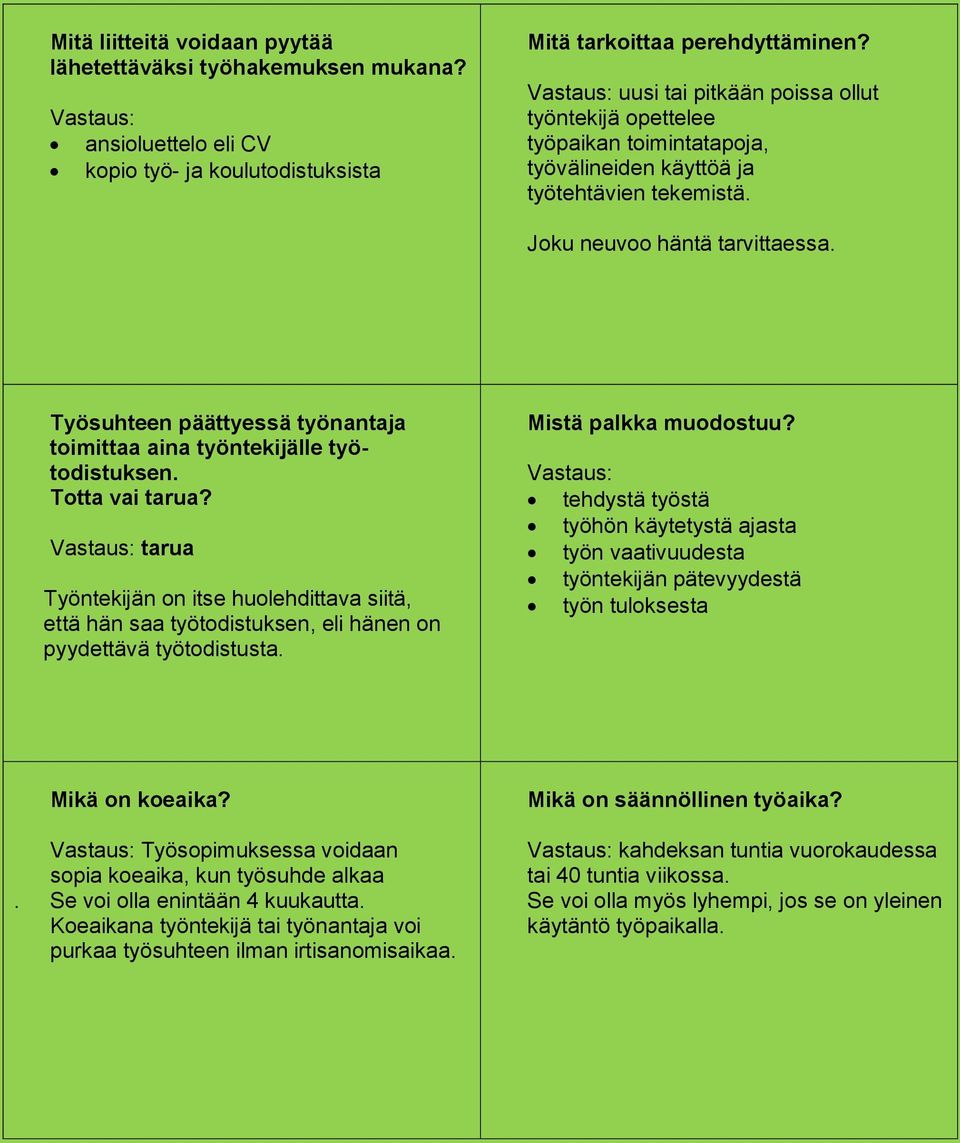 Työsuhteen päättyessä työnantaja toimittaa aina työntekijälle työtodistuksen. tarua Työntekijän on itse huolehdittava siitä, että hän saa työtodistuksen, eli hänen on pyydettävä työtodistusta.