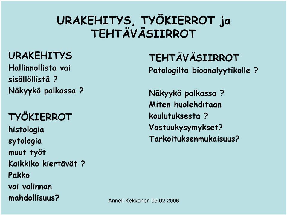 TYÖKIERROT histologia sytologia muut työt Kaikkiko kiertävät?