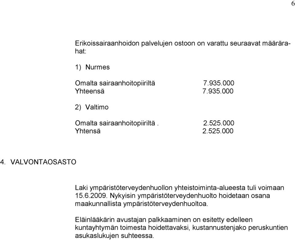 VALVONTAOSASTO Laki ympäristöterveydenhuollon yhteistoiminta-alueesta tuli voimaan 15.6.2009.