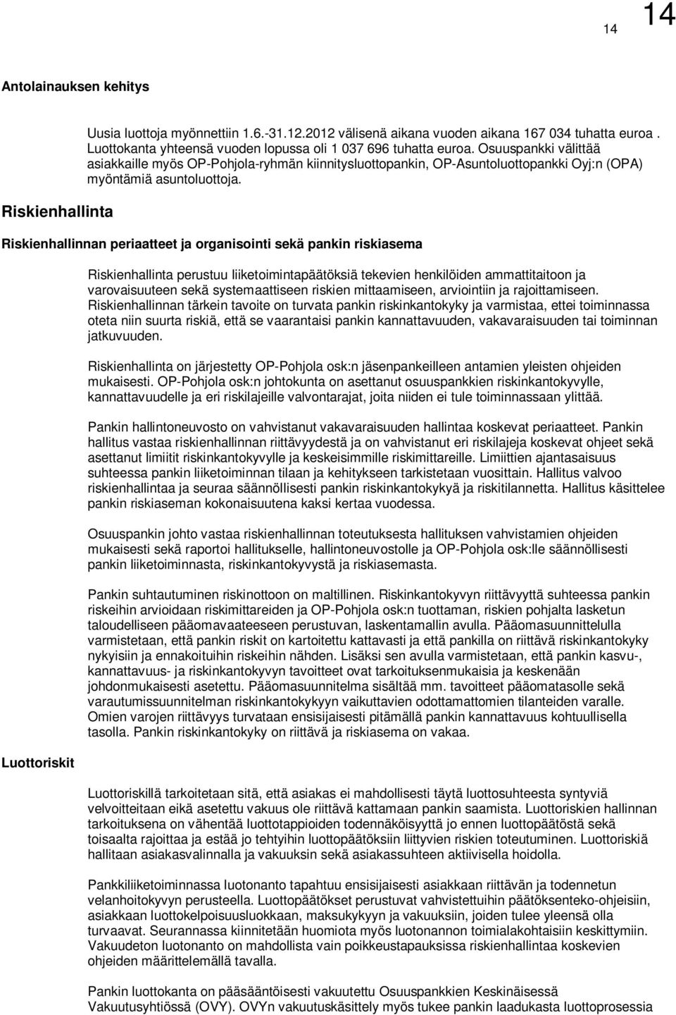 Osuuspankki välittää asiakkaille myös OP-Pohjola-ryhmän kiinnitysluottopankin, OP-Asuntoluottopankki Oyj:n (OPA) myöntämiä asuntoluottoja.