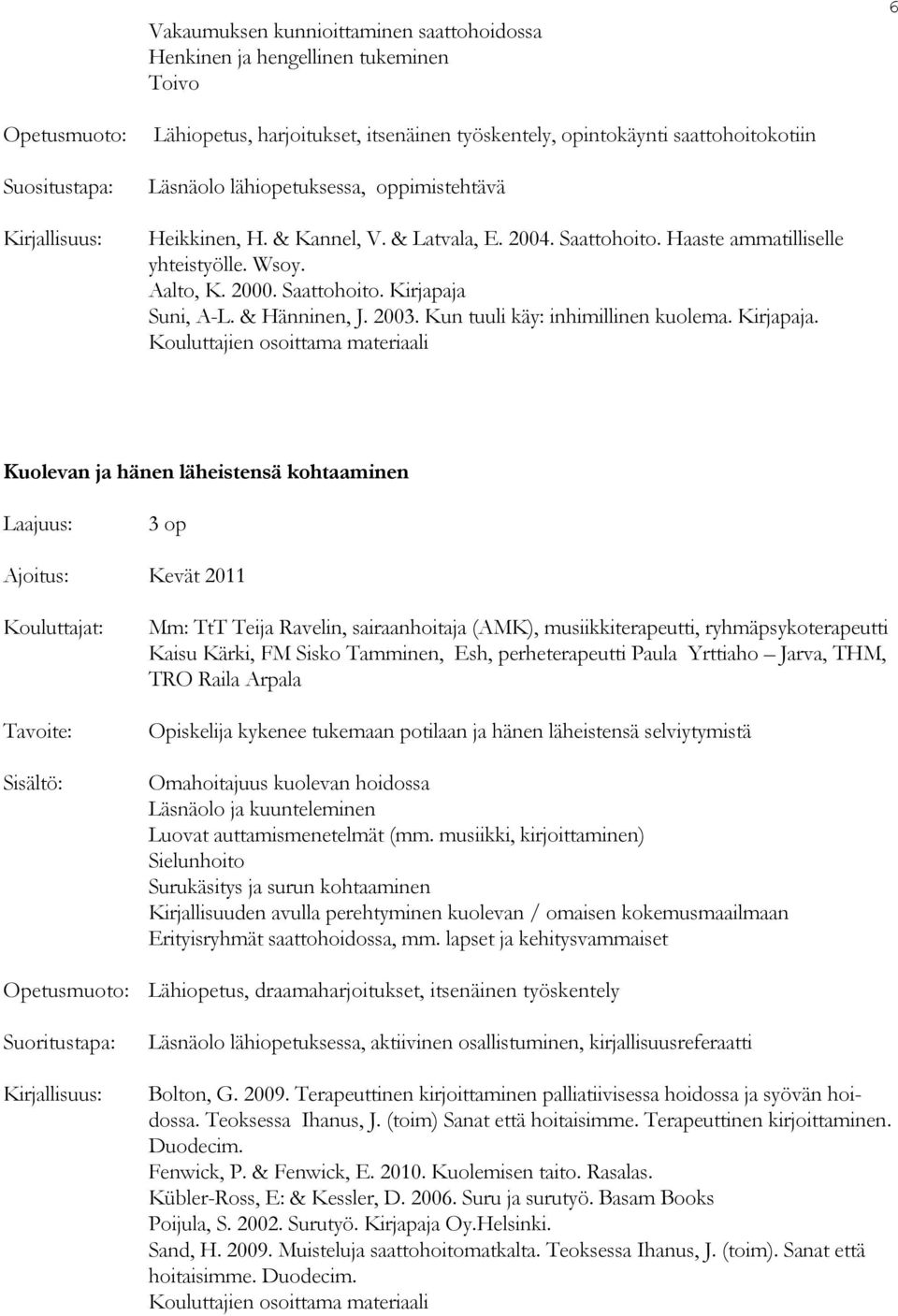 & Hänninen, J. 2003. Kun tuuli käy: inhimillinen kuolema. Kirjapaja.