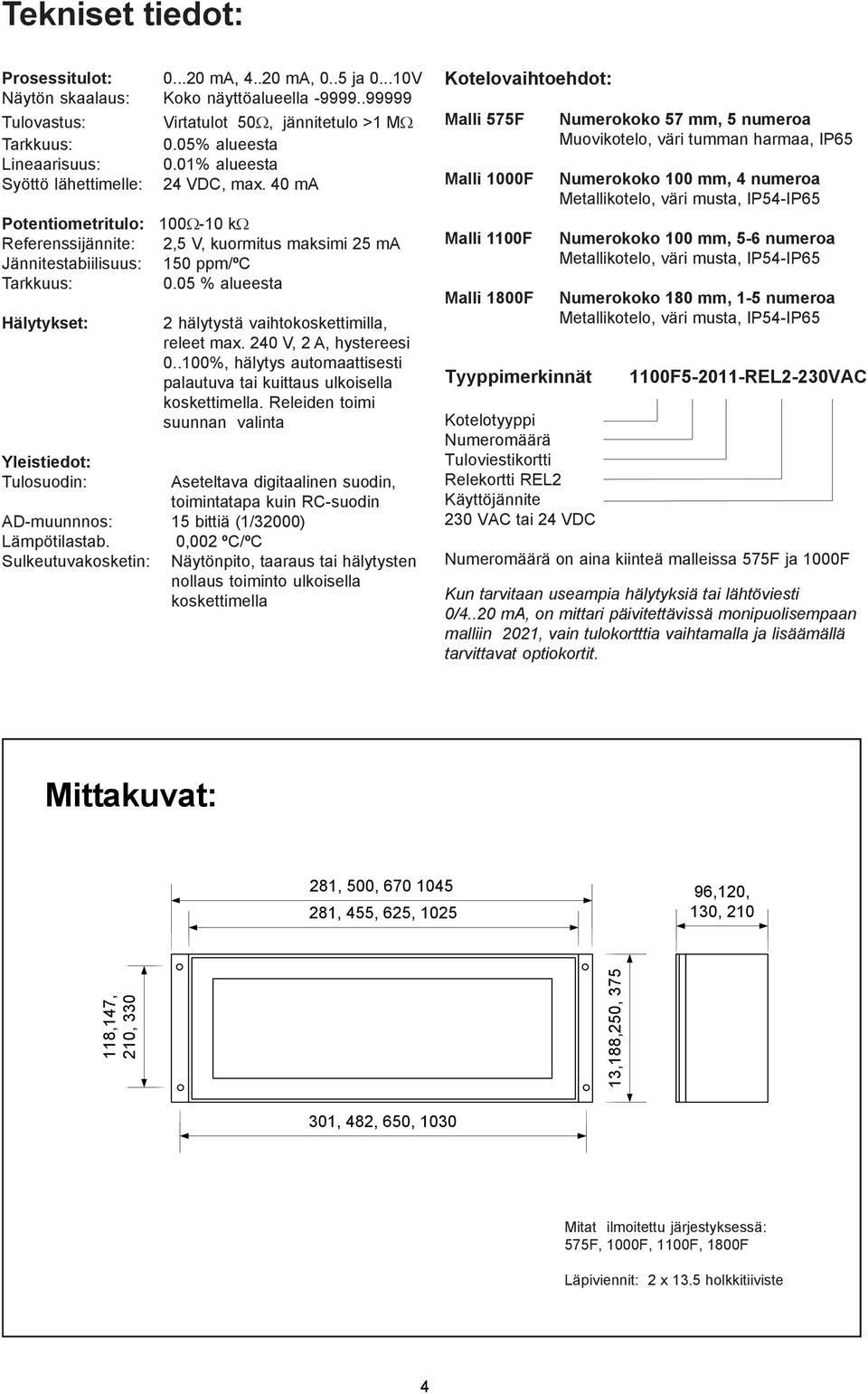 0 % alueesta Hälytykset: Yleistiedot: Tulosuodin: hälytystä vaihtokoskettimilla, releet max. 0 V, A, hystereesi 0..00%, hälytys automaattisesti palautuva tai kuittaus ulkoisella koskettimella.