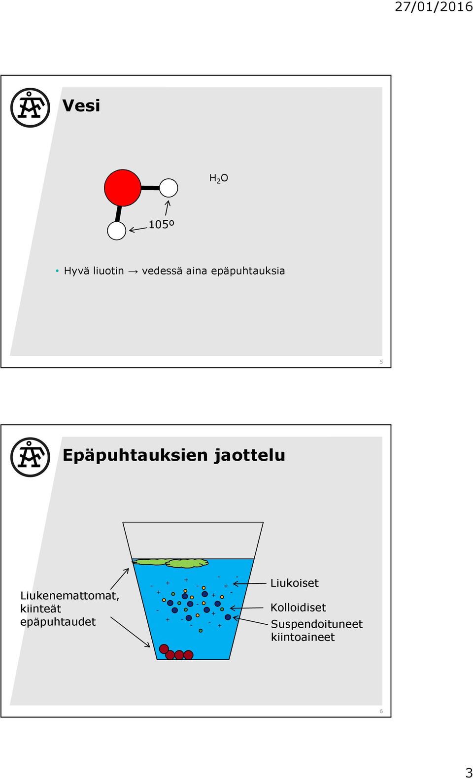 Liukenemattomat, kiinteät epäpuhtaudet + + + +