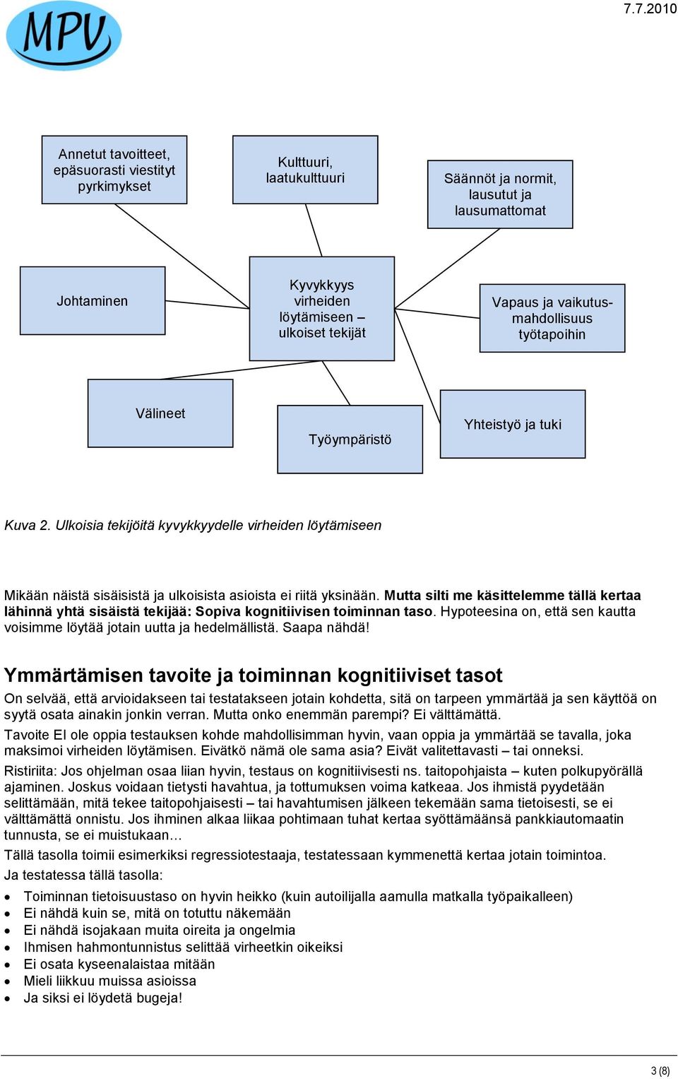 Ulkoisia tekijöitä kyvykkyydelle virheiden löytämiseen Mikään näistä sisäisistä ja ulkoisista asioista ei riitä yksinään.