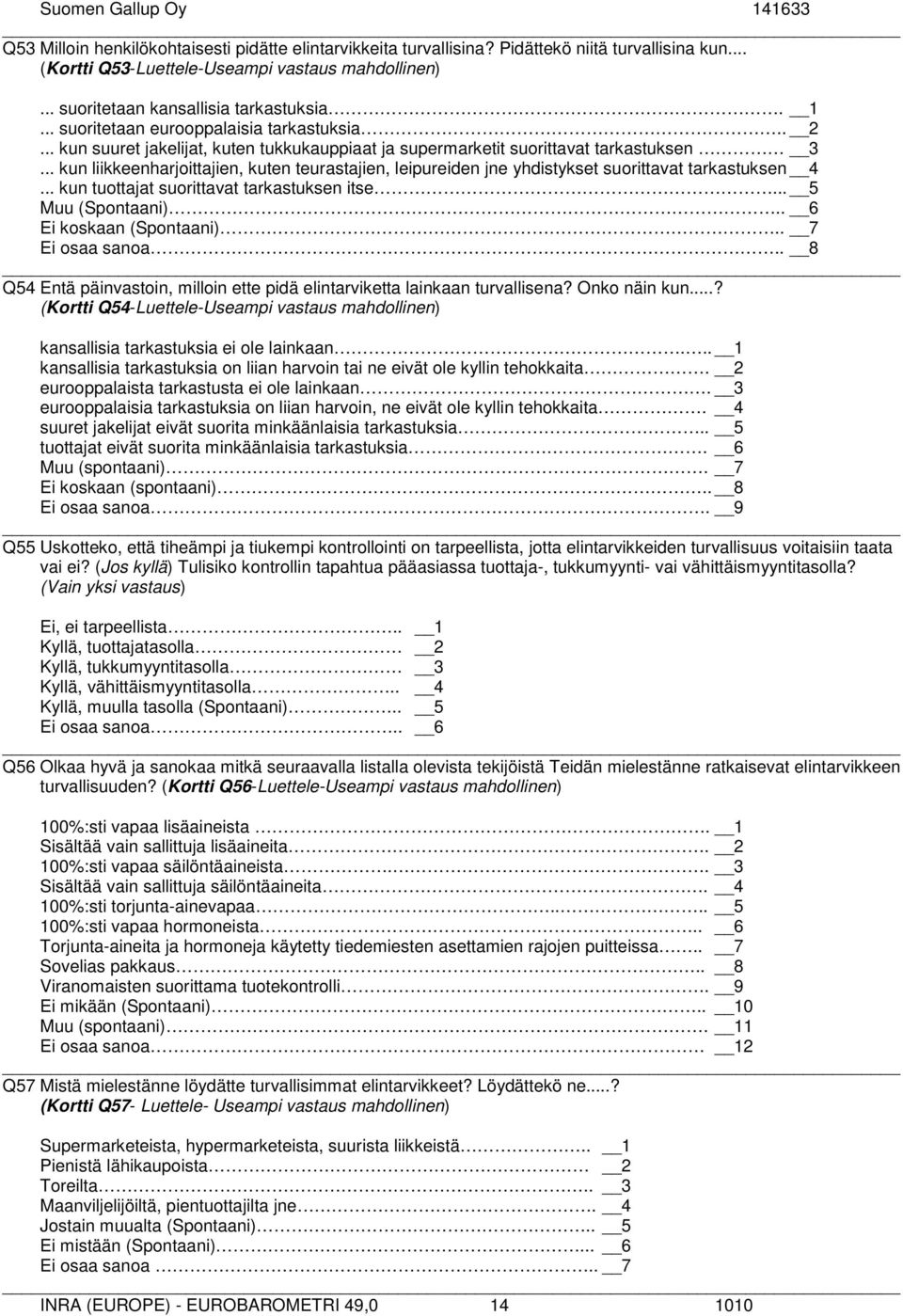 .. kun liikkeenharjoittajien, kuten teurastajien, leipureiden jne yhdistykset suorittavat tarkastuksen 4... kun tuottajat suorittavat tarkastuksen itse... 5 Muu (Spontaani).. 6 Ei koskaan (Spontaani).