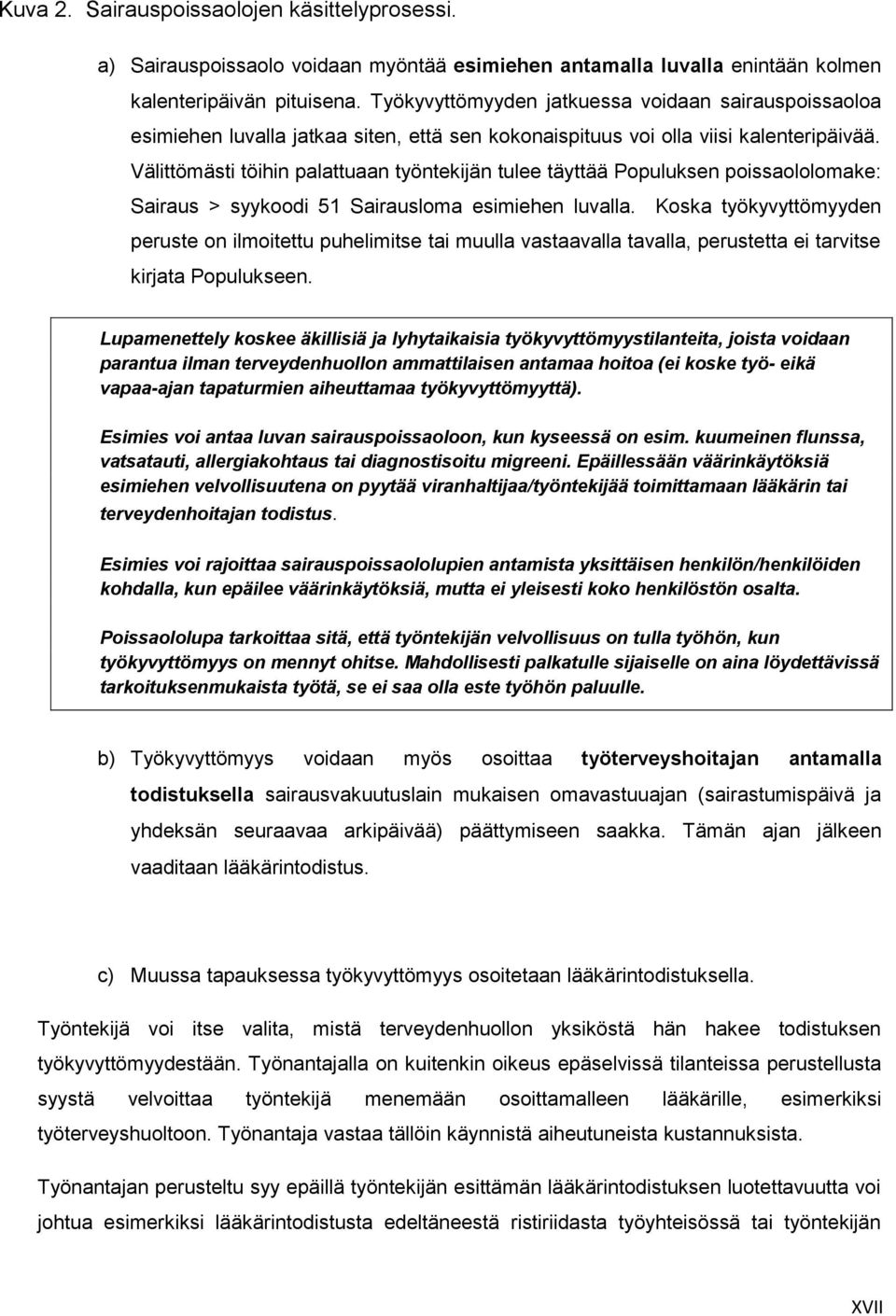 Välittömästi töihin palattuaan työntekijän tulee täyttää Populuksen poissaololomake: Sairaus > syykoodi 51 Sairausloma esimiehen luvalla.