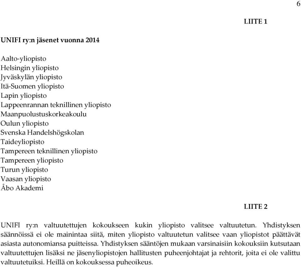 kukin yliopisto valitsee valtuutetun. Yhdistyksen säännöissä ei ole mainintaa siitä, miten yliopisto valtuutetun valitsee vaan yliopistot päättävät asiasta autonomiansa puitteissa.