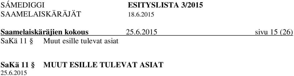 esille tulevat asiat SaKä 11 25.