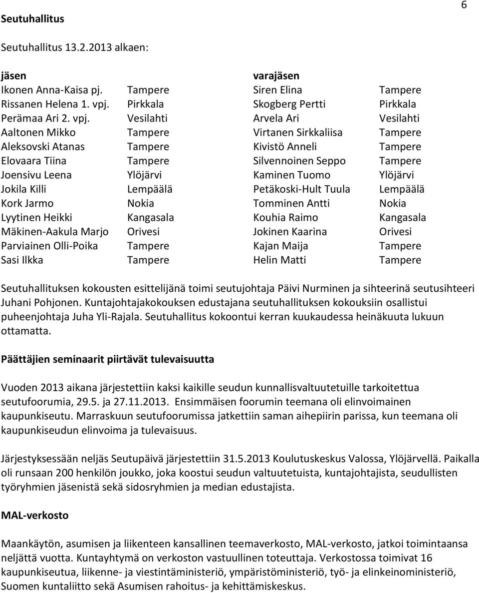 Vesilahti Arvela Ari Vesilahti Aaltonen Mikko Tampere Virtanen Sirkkaliisa Tampere Aleksovski Atanas Tampere Kivistö Anneli Tampere Elovaara Tiina Tampere Silvennoinen Seppo Tampere Joensivu Leena