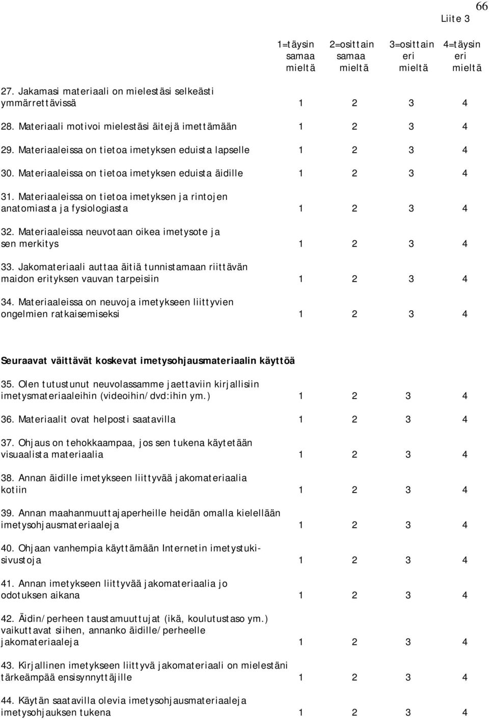 Materiaaleissa on tietoa imetyksen ja rintojen anatomiasta ja fysiologiasta 1 2 3 4 32. Materiaaleissa neuvotaan oikea imetysote ja sen merkitys 1 2 3 4 33.