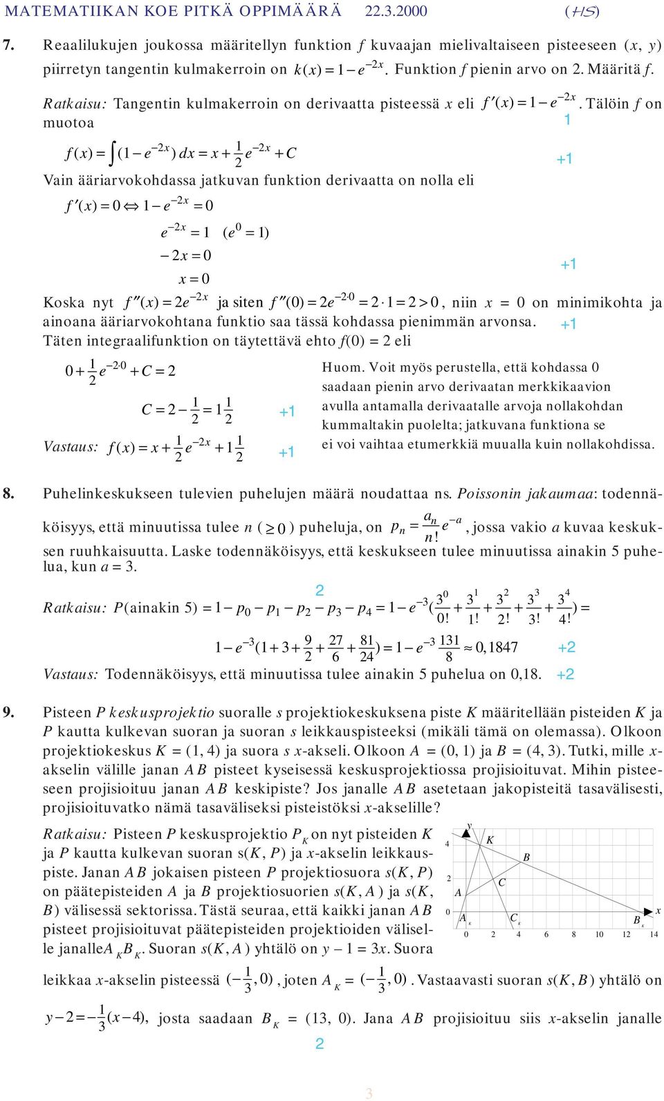 e = e = ( e = ) = = + oska nyt f ( ) = e ja siten f () = e = = >, niin = on minimikohta ja ainoana ääriarvokohtana funktio saa tässä kohdassa pienimmän arvonsa + Täten integraalifunktion on