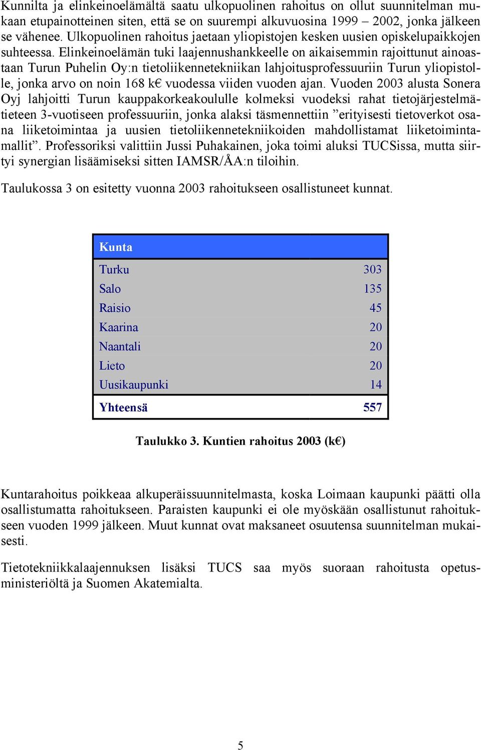 Elinkeinoelämän tuki laajennushankkeelle on aikaisemmin rajoittunut ainoastaan Turun Puhelin Oy:n tietoliikennetekniikan lahjoitusprofessuuriin Turun yliopistolle, jonka arvo on noin 168 k vuodessa
