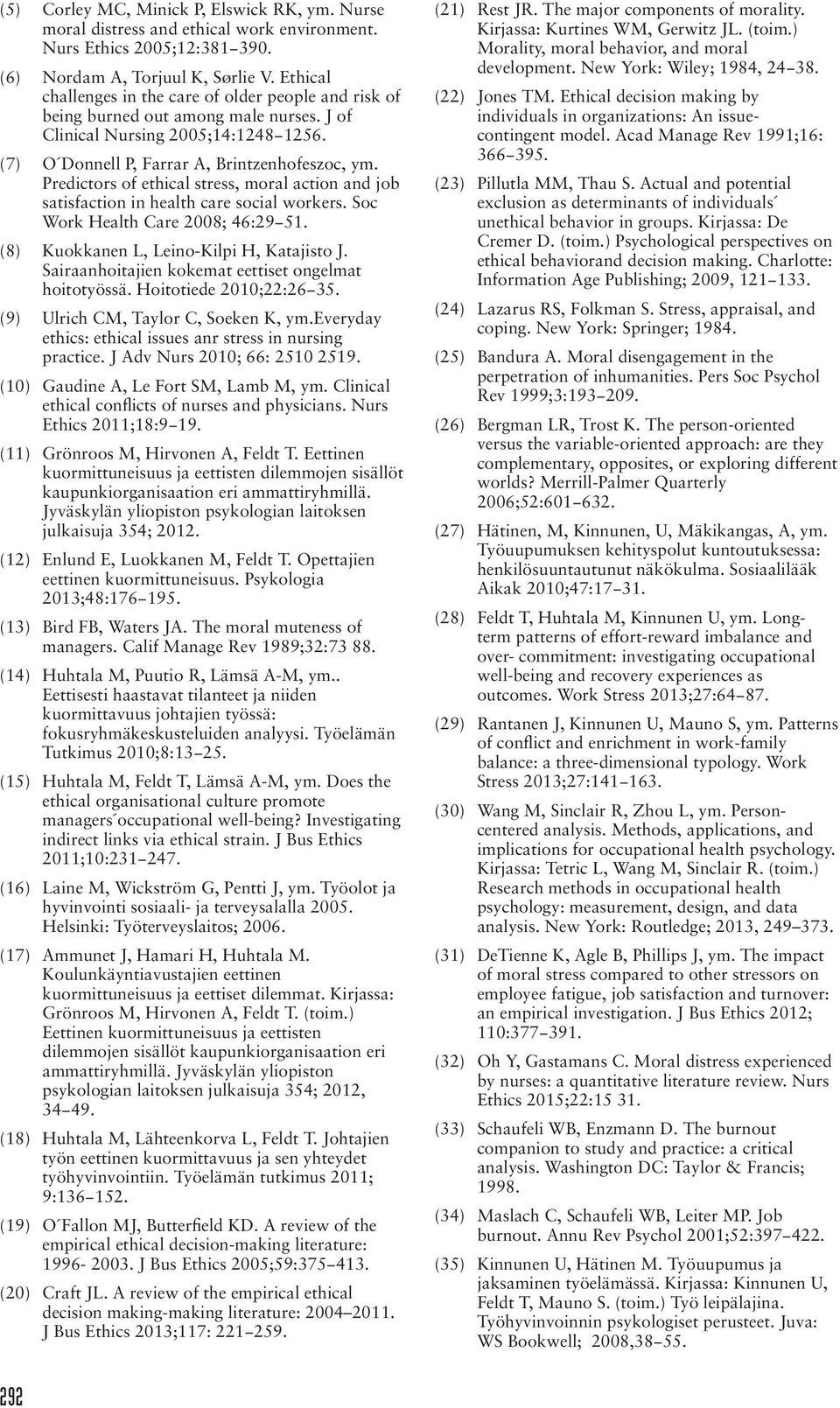 Predictors of ethical stress, moral action and job satisfaction in health care social workers. Soc Work Health Care 2008; 46:29 51. (8) Kuokkanen L, Leino-Kilpi H, Katajisto J.