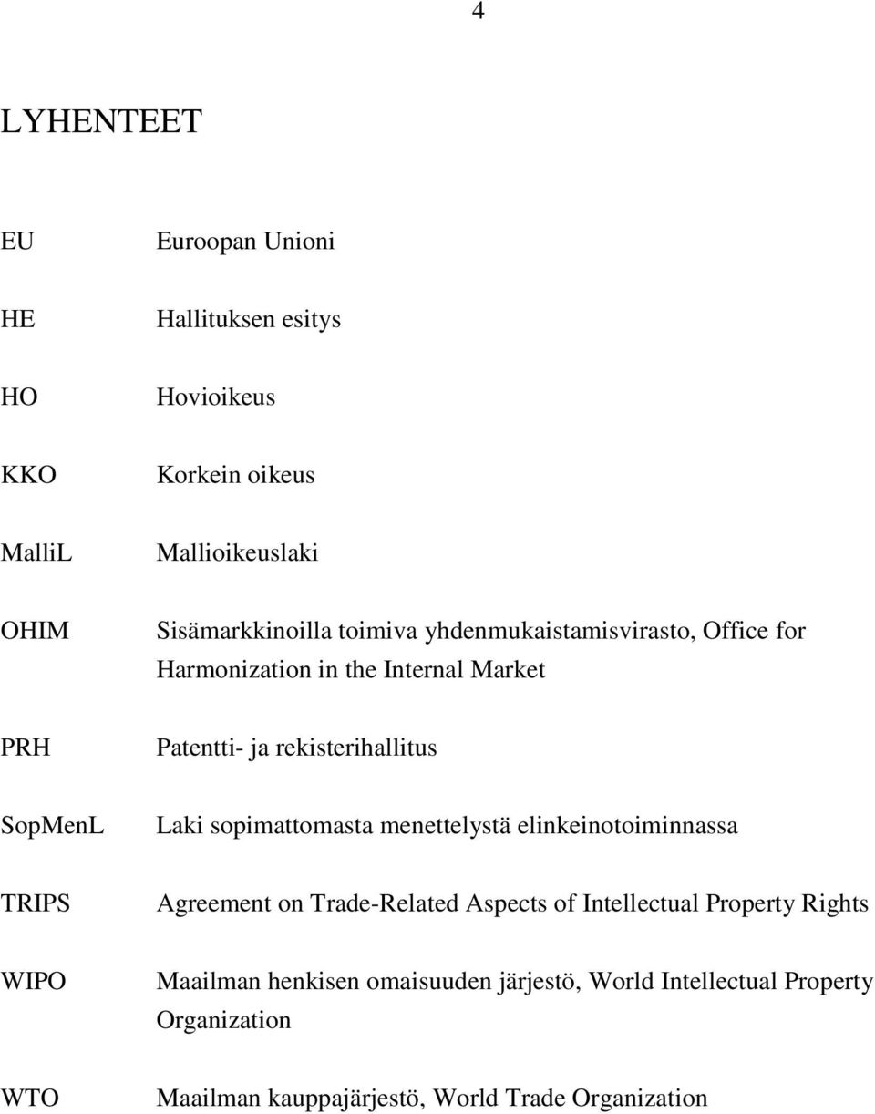 rekisterihallitus SopMenL Laki sopimattomasta menettelystä elinkeinotoiminnassa TRIPS Agreement on Trade-Related Aspects of