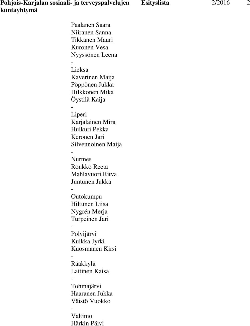 Keronen Jari Silvennoinen Maija Nurmes Rönkkö Reeta Mahlavuori Ritva Juntunen Jukka Outokumpu Hiltunen Liisa Nygrén Merja