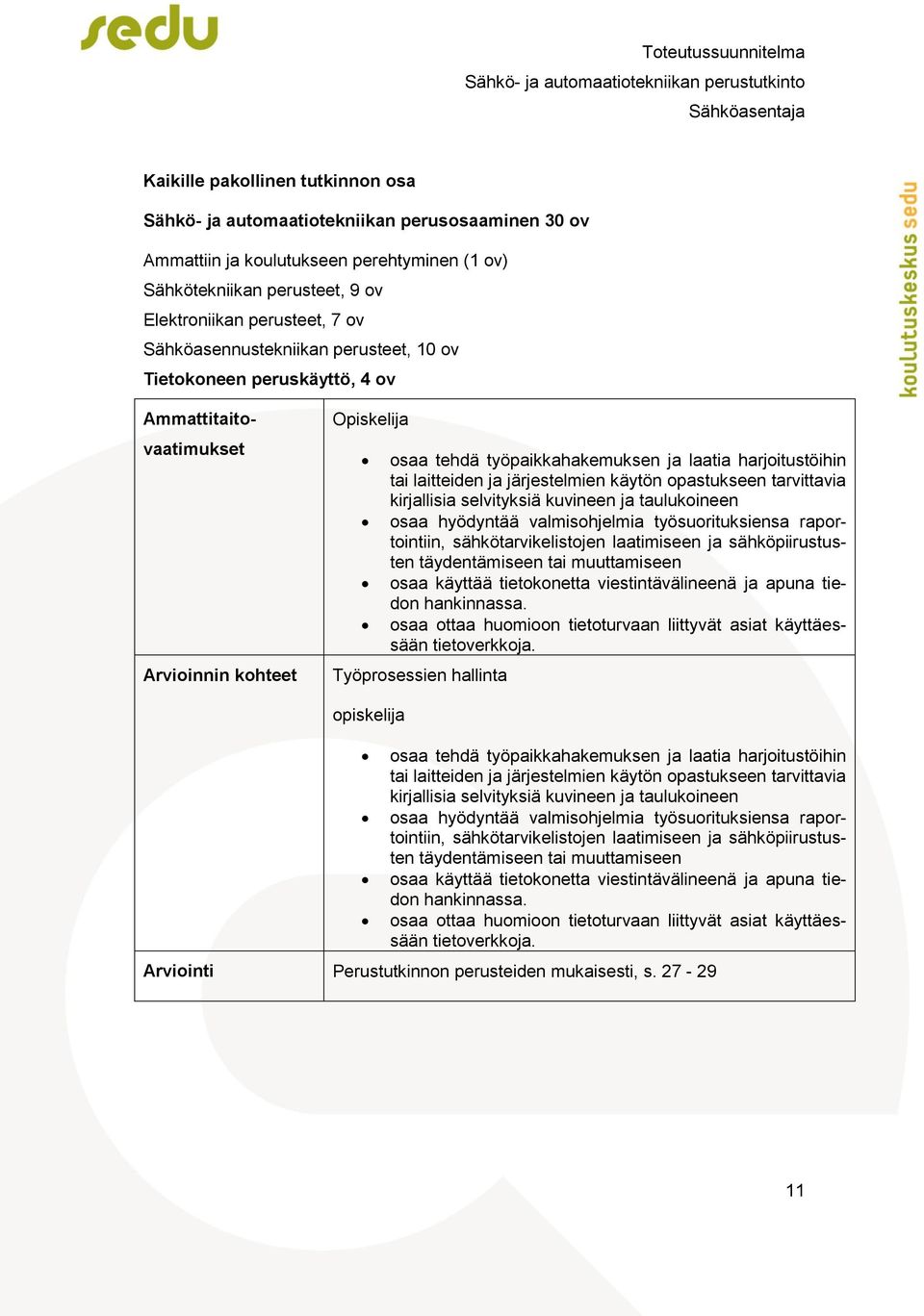 järjestelmien käytön opastukseen tarvittavia kirjallisia selvityksiä kuvineen ja taulukoineen osaa hyödyntää valmisohjelmia työsuorituksiensa raportointiin, sähkötarvikelistojen laatimiseen ja