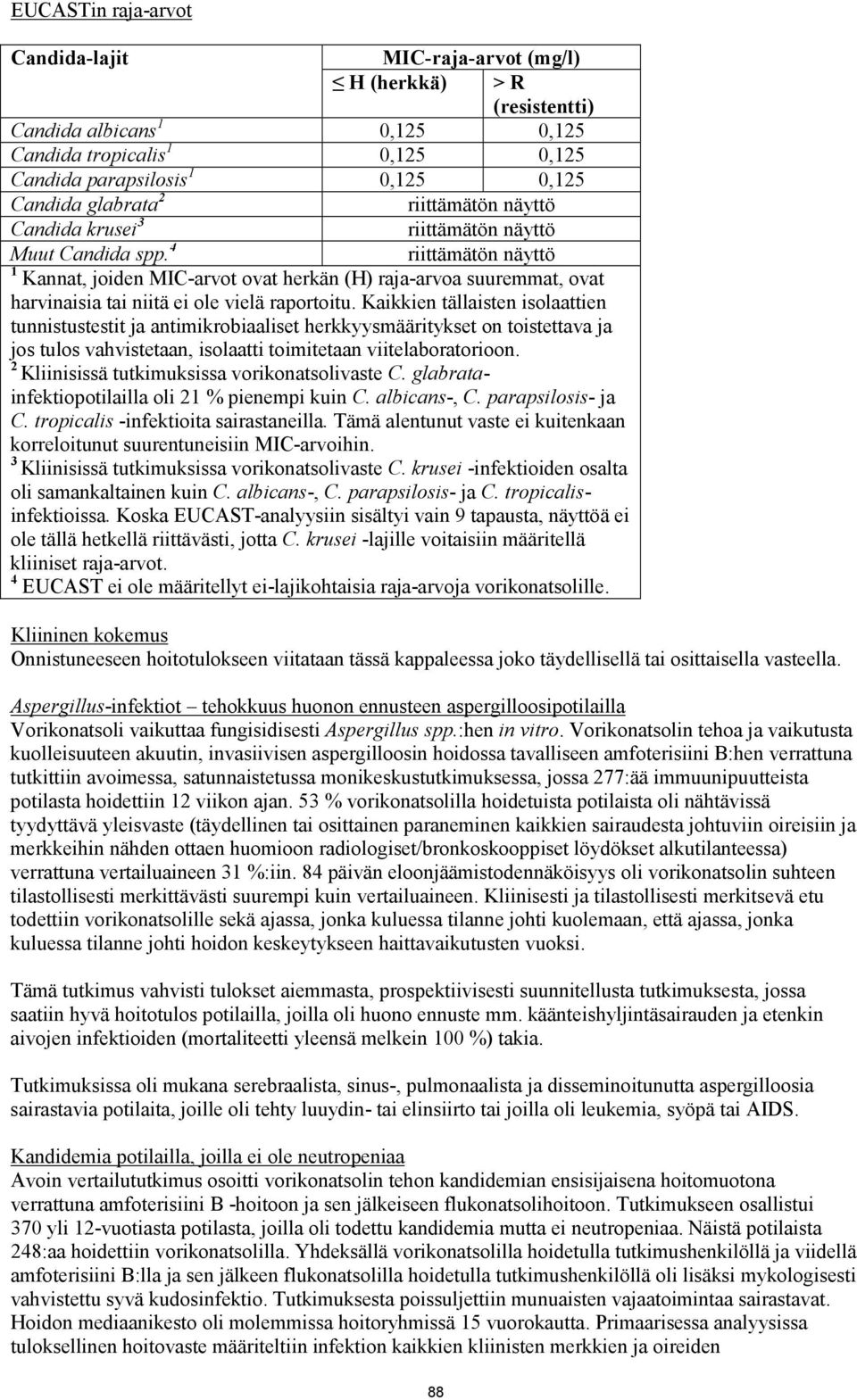 4 riittämätön näyttö 1 Kannat, joiden MIC-arvot ovat herkän (H) raja-arvoa suuremmat, ovat harvinaisia tai niitä ei ole vielä raportoitu.