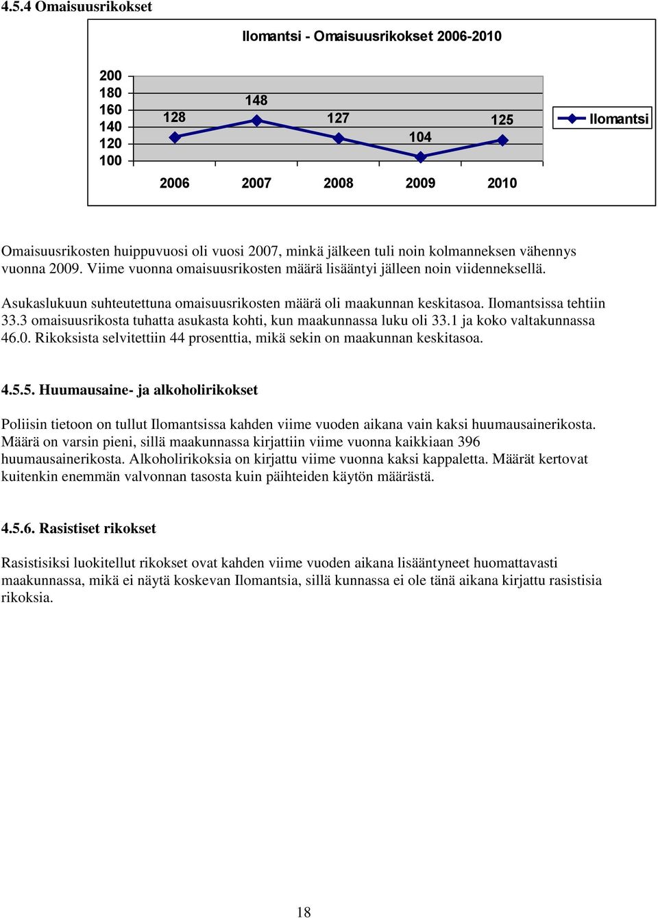 Ilomantsissa tehtiin 33.3 omaisuusrikosta tuhatta asukasta kohti, kun maakunnassa luku oli 33.1 ja koko valtakunnassa 46.0. Rikoksista selvitettiin 44 prosenttia, mikä sekin on maakunnan keskitasoa.