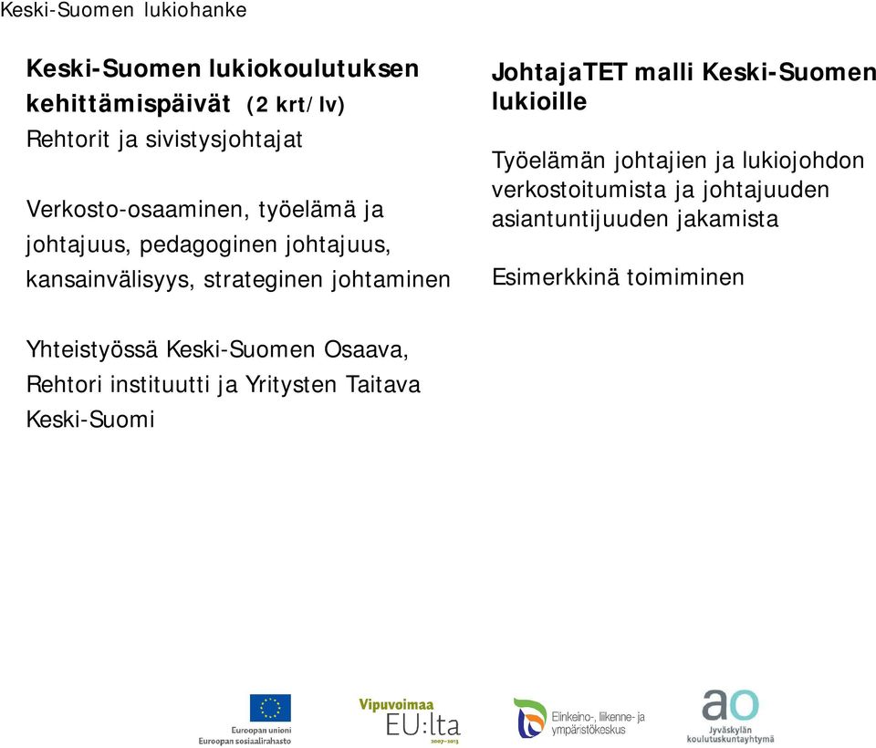 Keski-Suomen lukioille Työelämän johtajien ja lukiojohdon verkostoitumista ja johtajuuden asiantuntijuuden