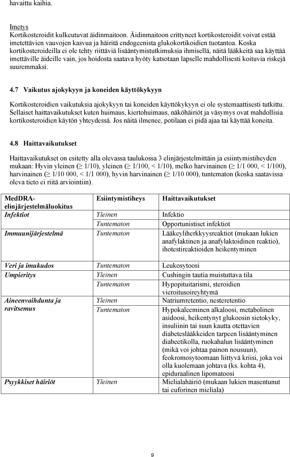 Koska kortikosteroideilla ei ole tehty riittäviä lisääntymistutkimuksia ihmisellä, näitä lääkkeitä saa käyttää imettäville äideille vain, jos hoidosta saatava hyöty katsotaan lapselle mahdollisesti
