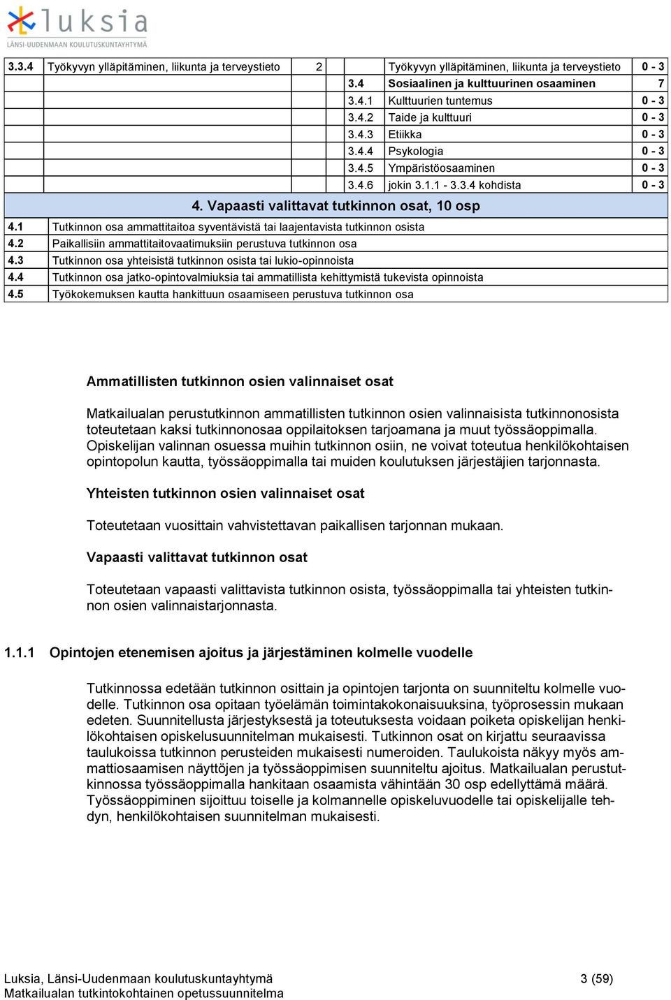 1 Tutkinnon osa ammattitaitoa syventävistä tai laajentavista tutkinnon osista 4.2 Paikallisiin ammattitaitovaatimuksiin perustuva tutkinnon osa 4.