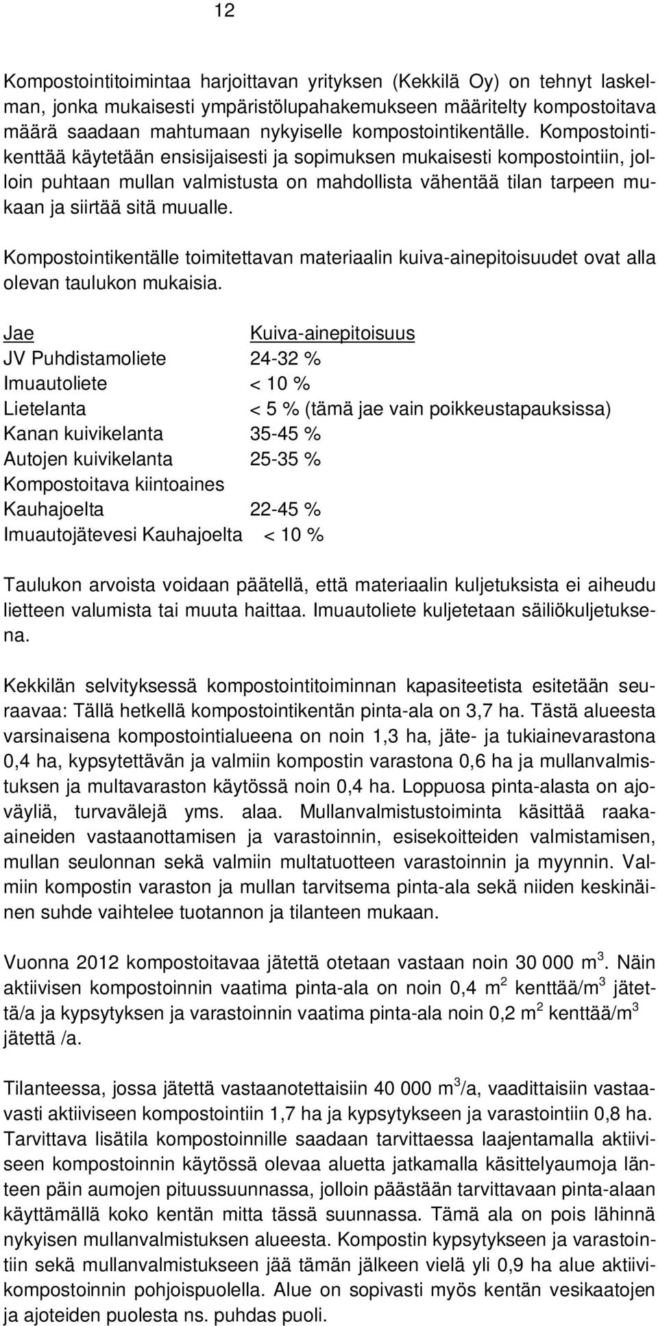 Kompostointikenttää käytetään ensisijaisesti ja sopimuksen mukaisesti kompostointiin, jolloin puhtaan mullan valmistusta on mahdollista vähentää tilan tarpeen mukaan ja siirtää sitä muualle.