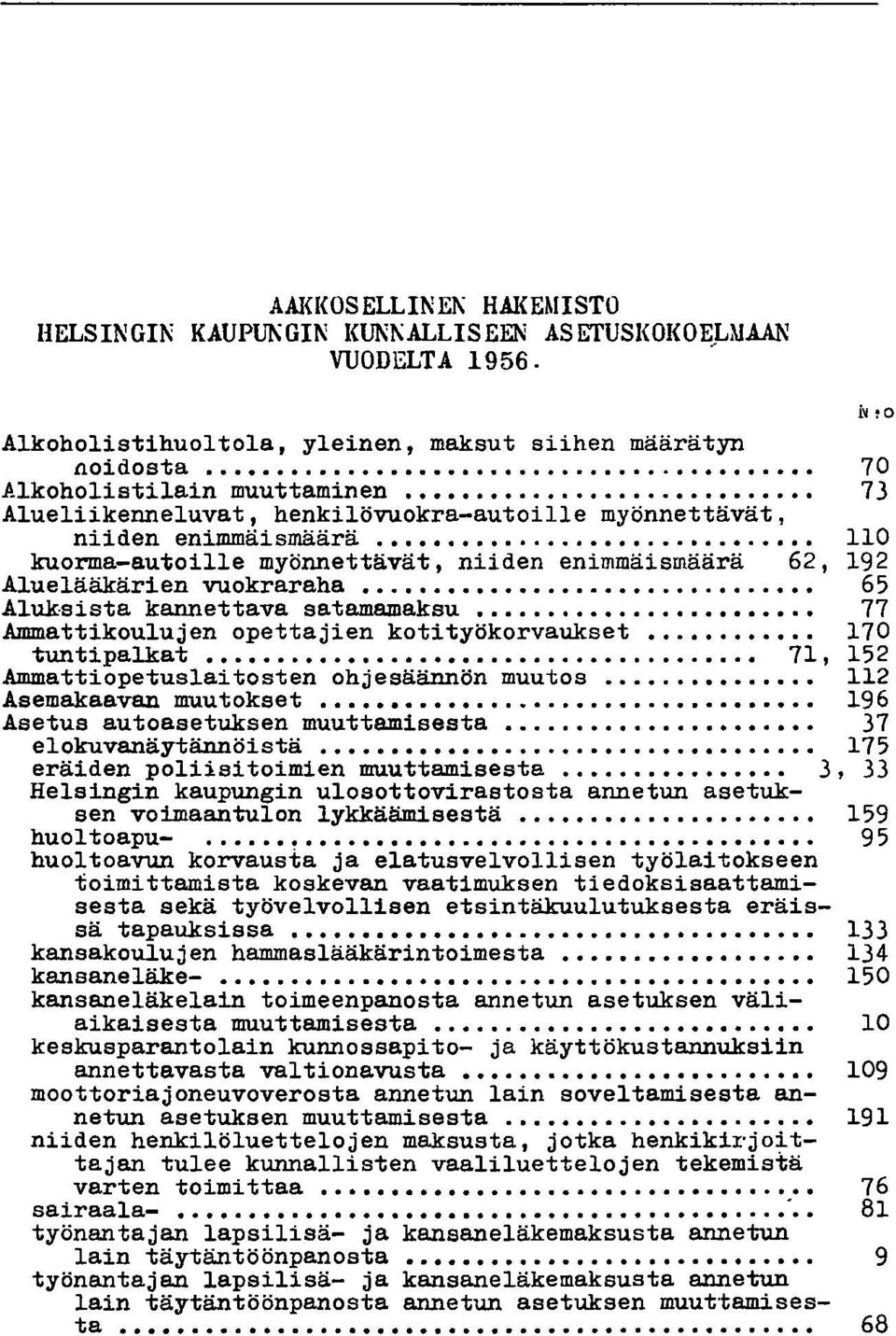 ........ 65 Aluksista kannettava satamamaksu......... 77 Ammattikoulujen opettajien kotityökorvaukset.... 170 tuntipalkat........... 71, 152 Ammattiopetuslaitosten ohjesäännön muutos.