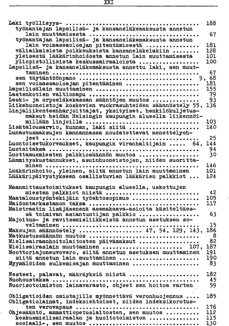 laki, sen muuttaminen...... 67 sen täytäntöönpano 9, 68 sen voimassaoloajan pitentäminen 181 Lapsilisälain muuttaminen.. 155 Lastenkotien valtionapu.