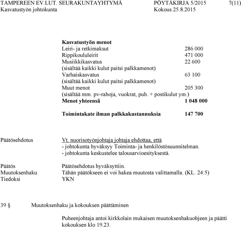 63 100 (sisältää kaikki kulut paitsi palkkamenot) Muut menot 205 300 (sisältää mm. pv-rahoja, vuokrat, puh. + postikulut ym.