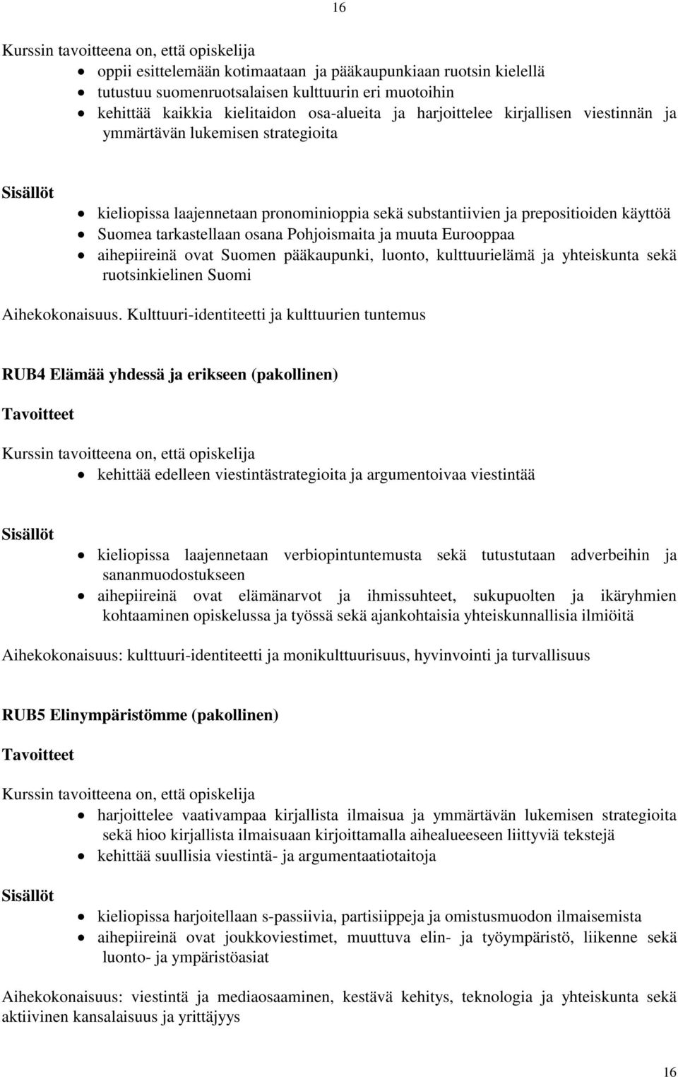 aihepiireinä ovat Suomen pääkaupunki, luonto, kulttuurielämä ja yhteiskunta sekä ruotsinkielinen Suomi Aihekokonaisuus.