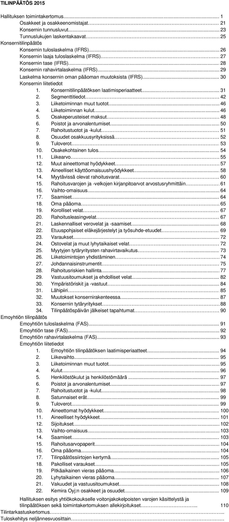 Konsernitilinpäätöksen laatimisperiaatteet........ 31 2. Segmenttitiedot. 42 3. Liiketoiminnan muut tuotot... 46 4. Liiketoiminnan kulut... 46 5. Osakeperusteiset maksut. 48 6.