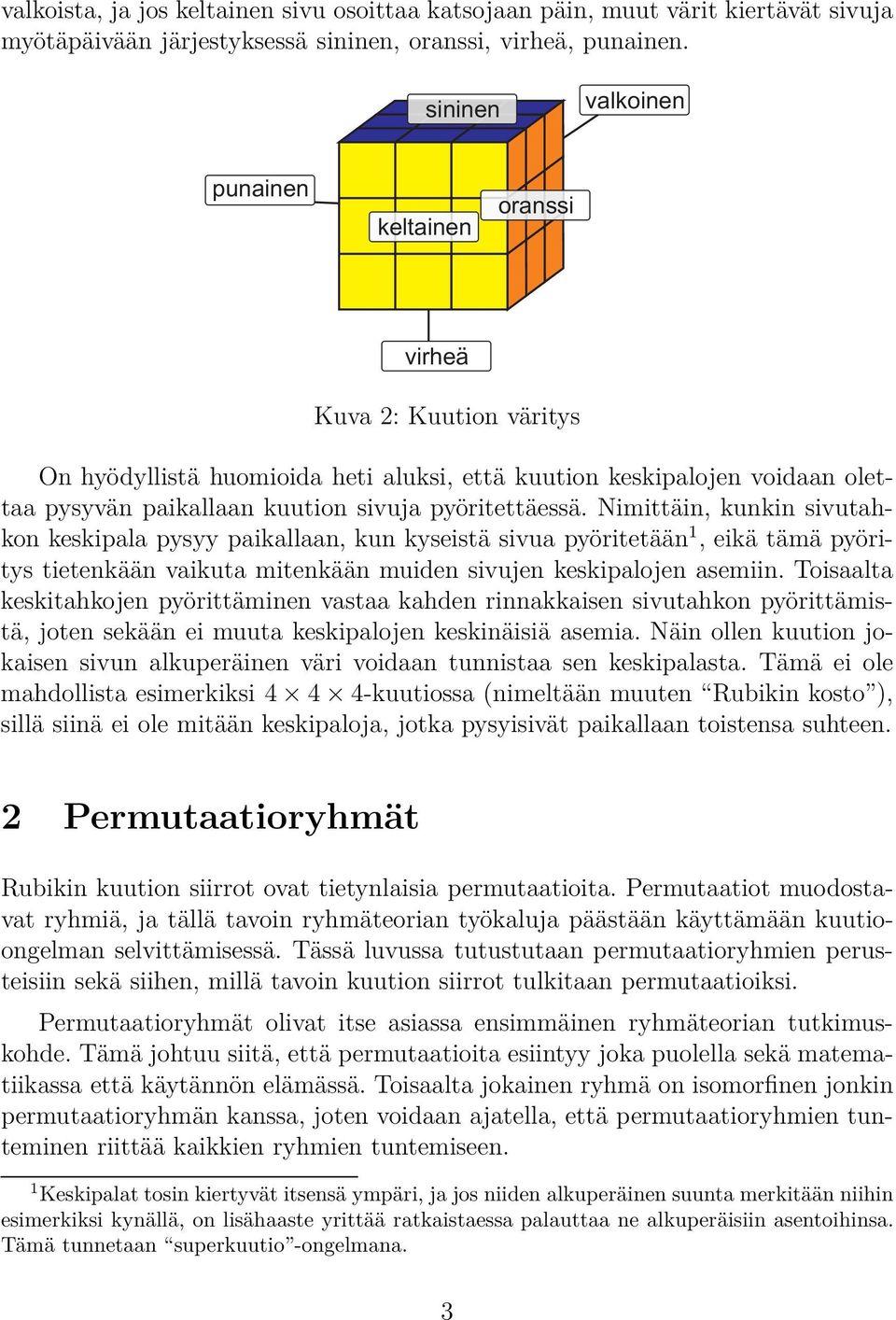 pysyy paikallaan, kun kyseistä sivua pyöritetään 1, eikä tämä pyöritys tietenkään vaikuta mitenkään muiden sivujen keskipalojen asemiin Toisaalta keskitahkojen pyörittäminen vastaa kahden