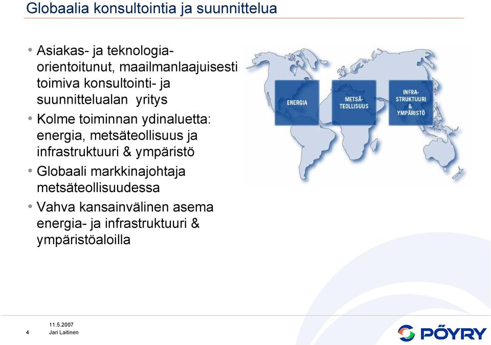 ydinaluetta: energia, metsäteollisuus ja infrastruktuuri & ympäristö Globaali